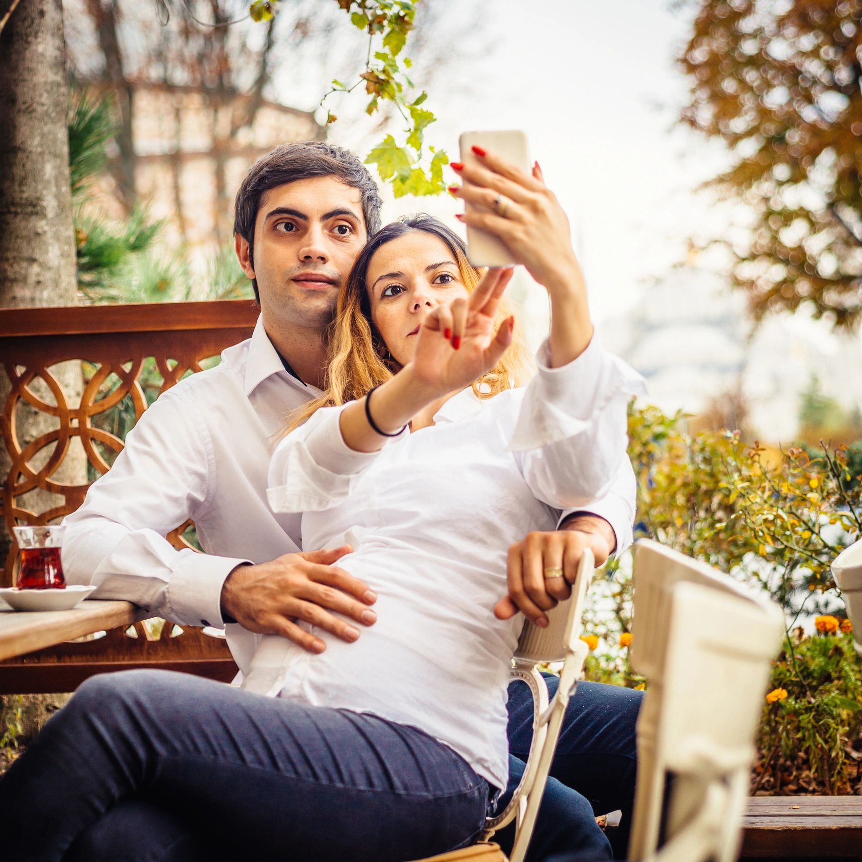 Happy traveler couple portrait